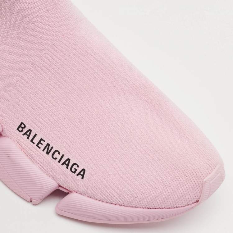 Pre Owned Balenciaga Pink Knit Fabric Speed Trainer Sneakers Size 36