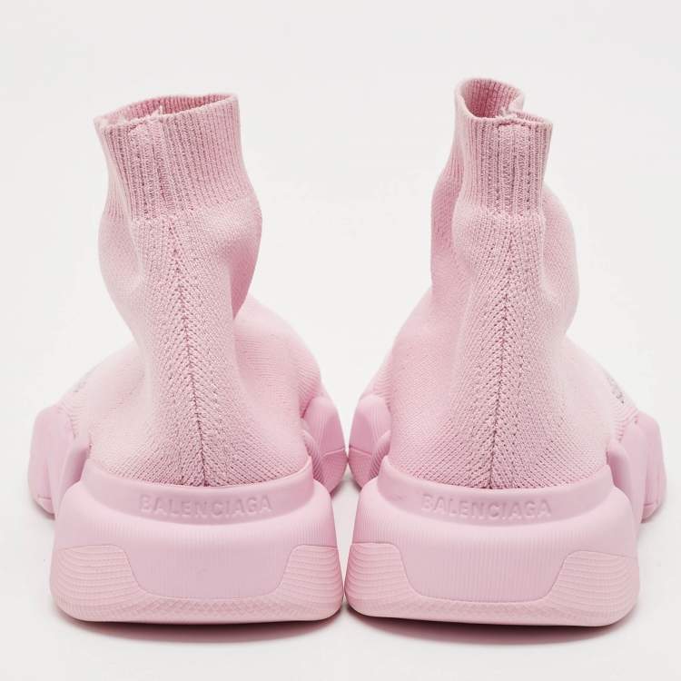 Pre Owned Balenciaga Pink Knit Fabric Speed Trainer Sneakers Size 36