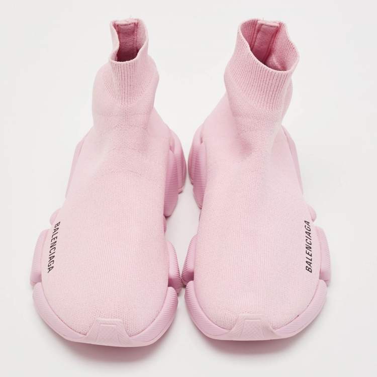Pre Owned Balenciaga Pink Knit Fabric Speed Trainer Sneakers Size 36