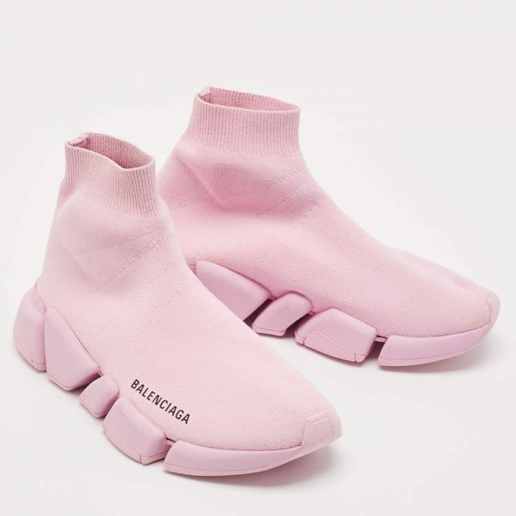 Pre Owned Balenciaga Pink Knit Fabric Speed Trainer Sneakers Size 36