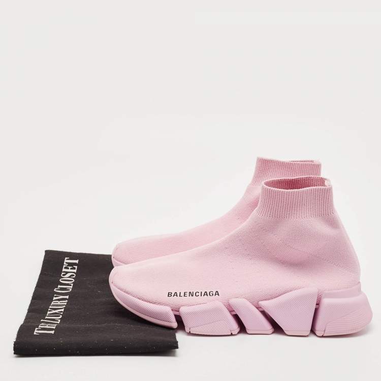 Pre Owned Balenciaga Pink Knit Fabric Speed Trainer Sneakers Size 36
