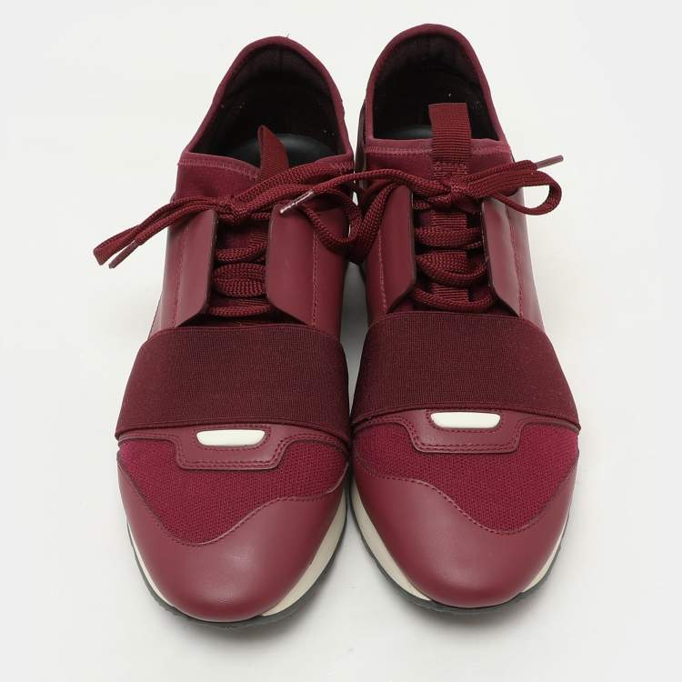 Pre Owned Balenciaga Two Tone Leather, Mesh and Neoprene Race Runner Sneakers Size 38