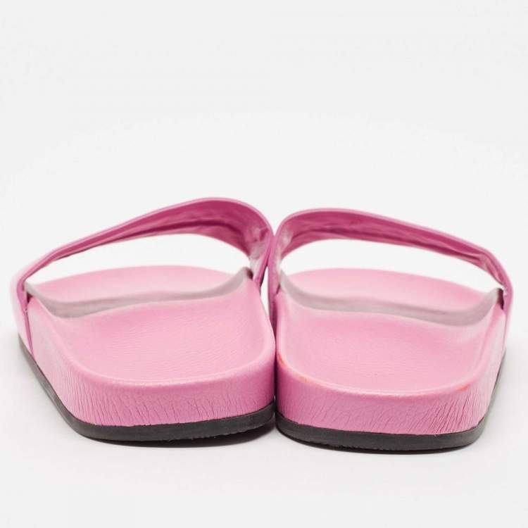 Pre Owned Balenciaga Pink Leather Flat Slides Size 39
