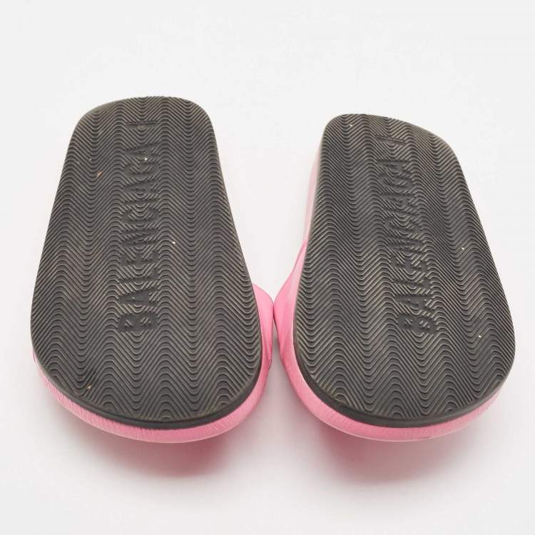 Pre Owned Balenciaga Pink Leather Flat Slides Size 39