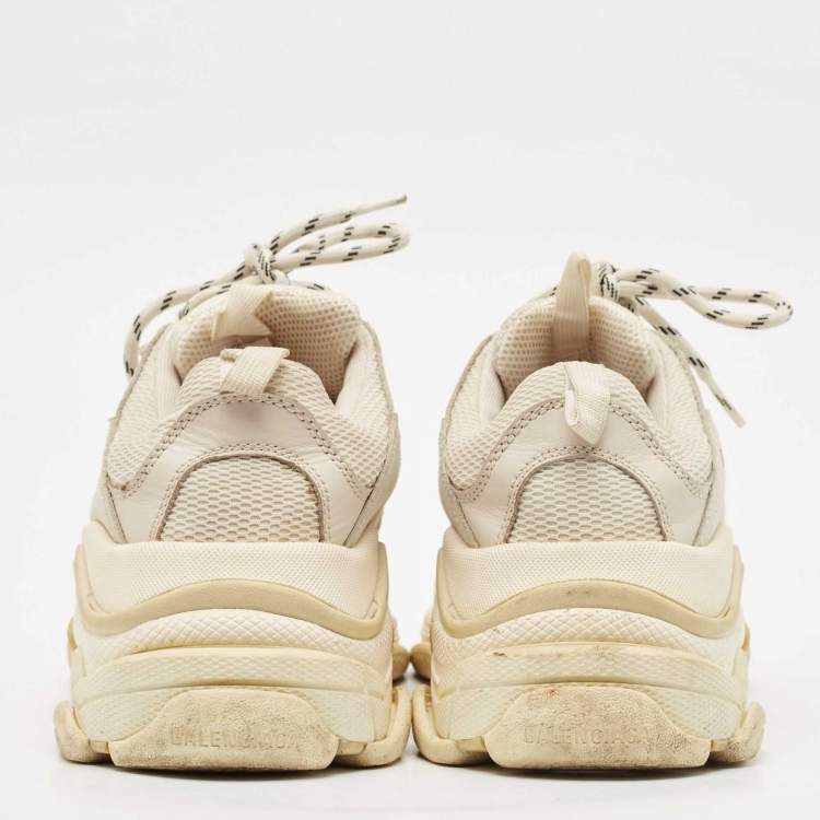 Pre Owned Balenciaga Cream Faux Leather and Mesh Triple S Sneakers Size 39