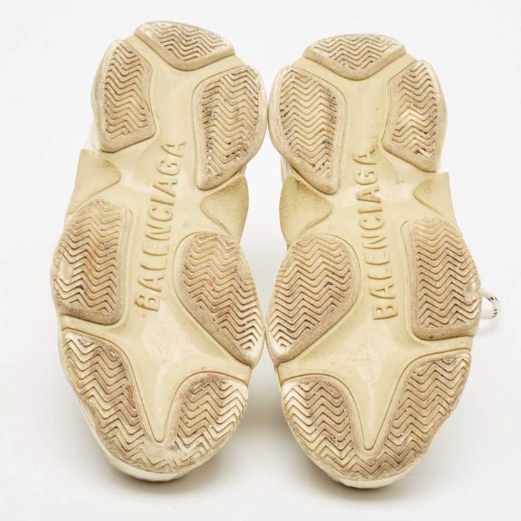 Pre Owned Balenciaga Cream Faux Leather and Mesh Triple S Sneakers Size 39