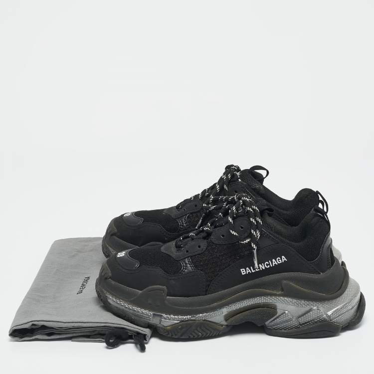 Pre Owned Balenciaga Black Mesh and Faux Leather Triple S Clear Sneakers Size 38
