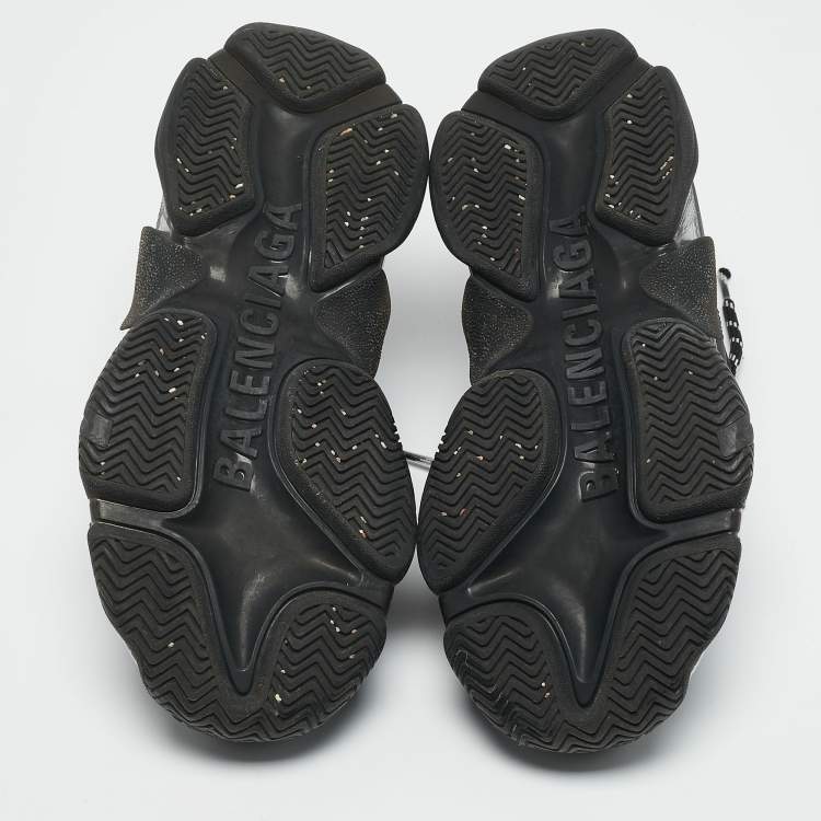 Pre Owned Balenciaga Black Mesh and Faux Leather Triple S Clear Sneakers Size 38