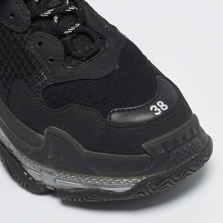 Pre Owned Balenciaga Black Mesh and Faux Leather Triple S Clear Sneakers Size 38