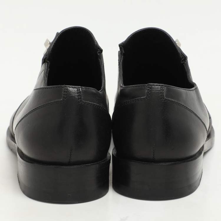 Pre Owned Balenciaga Black Leather Embellished Oxfords Size 37.5