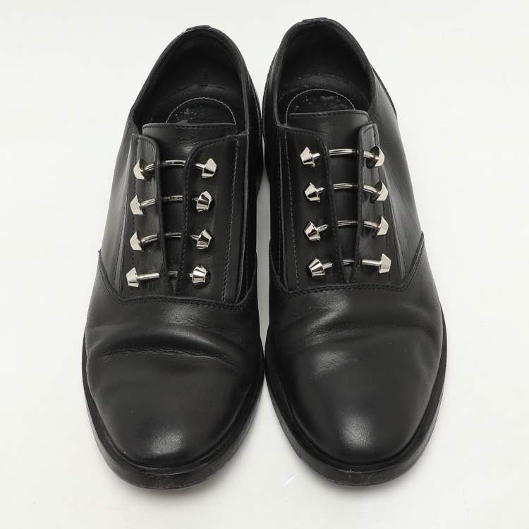 Pre Owned Balenciaga Black Leather Embellished Oxfords Size 37.5