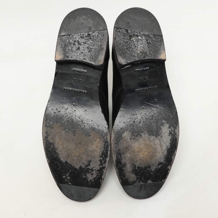 Pre Owned Balenciaga Black Leather Embellished Oxfords Size 37.5