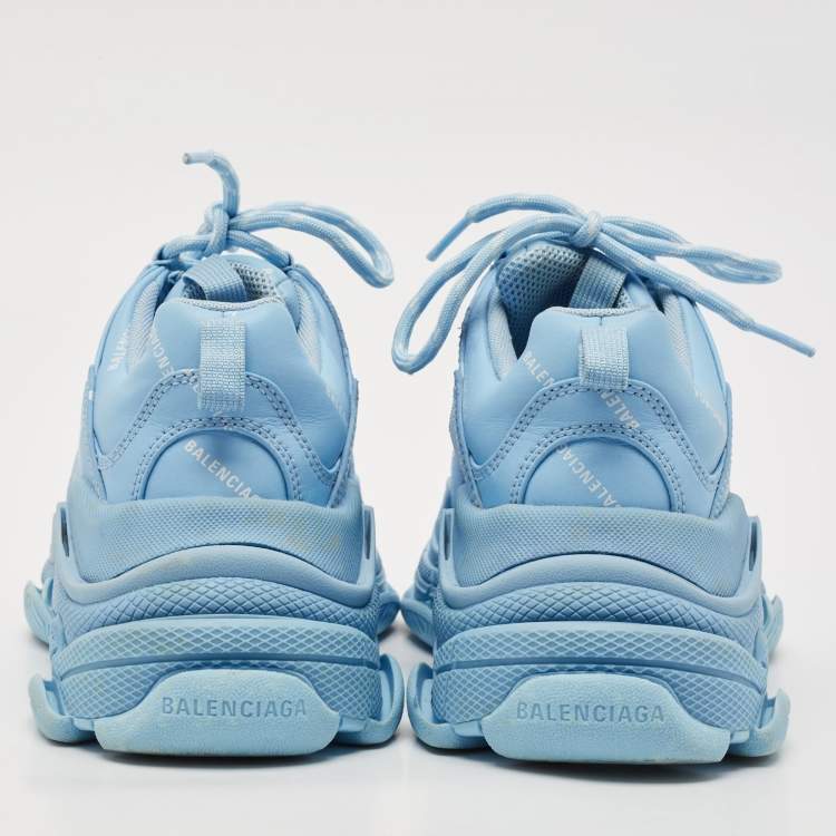 Pre Owned Balenciaga Blue Leather All-Over Logo Triple S Sneaker Size 37