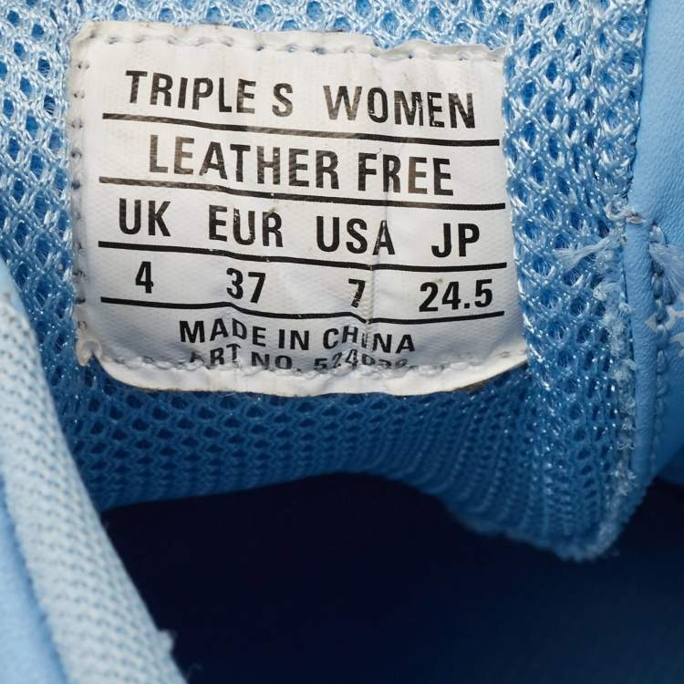 Pre Owned Balenciaga Blue Leather All-Over Logo Triple S Sneaker Size 37