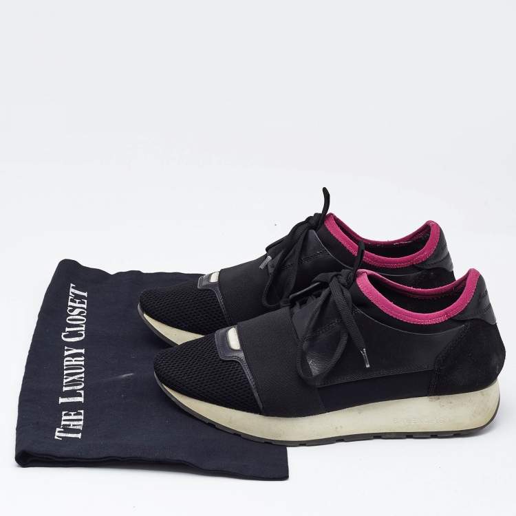 Pre Owned Balenciaga Black Fabric and Leather Race Runner Lace Up Sneakers Size 37