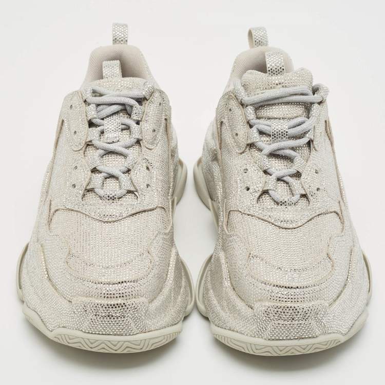 مملوكة مسبقًا Balenciaga Grey Suede Crystal Embellished Triple S Sneakers Size 37