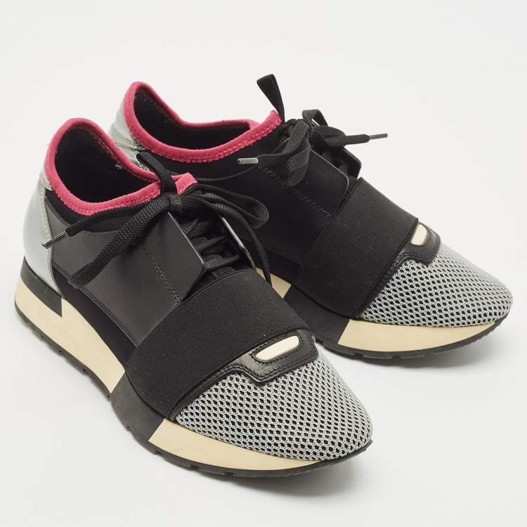 Pre Owned Balenciaga Multicolor Fabric and Leather Race Runner Lace Up Sneakers Size 37