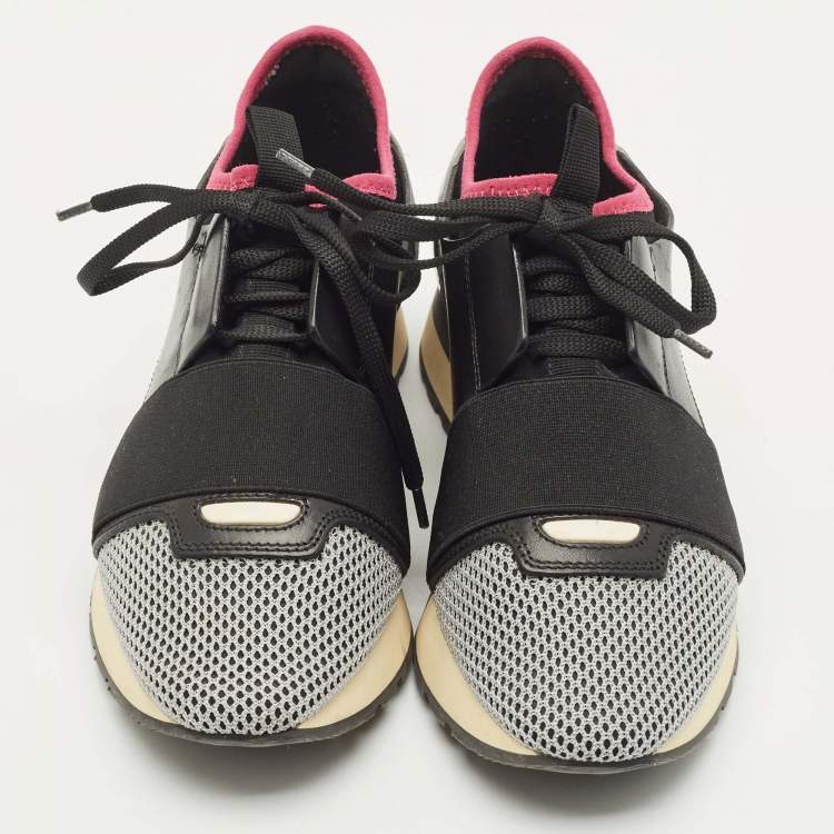 Pre Owned Balenciaga Multicolor Fabric and Leather Race Runner Lace Up Sneakers Size 37