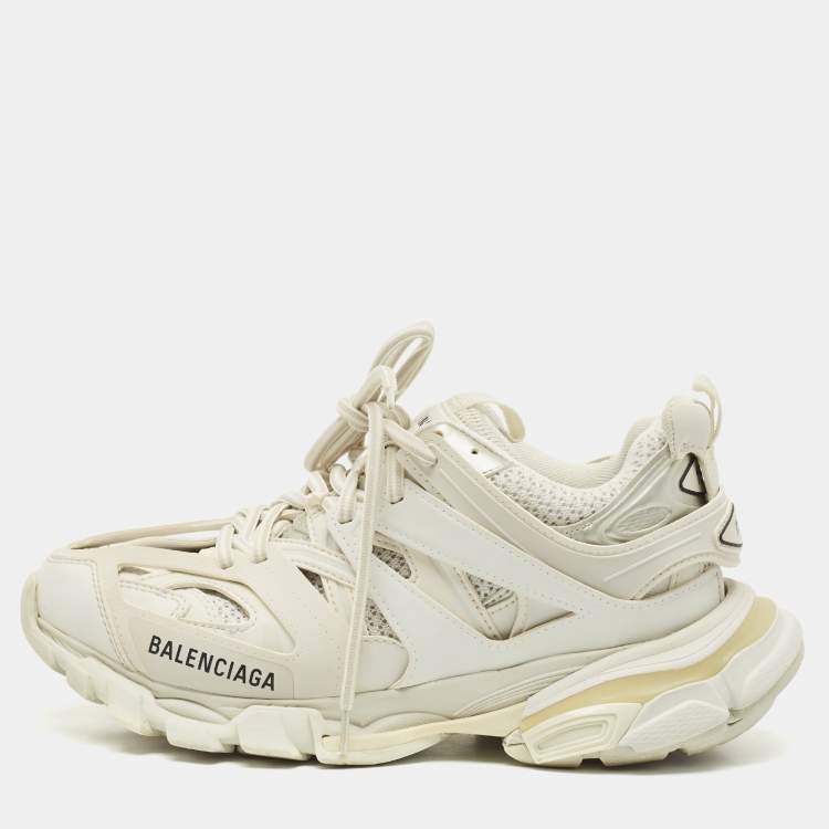 مملوكة مسبقًا Balenciaga White  Mesh and Faux Leather Track Sneakers Size 38