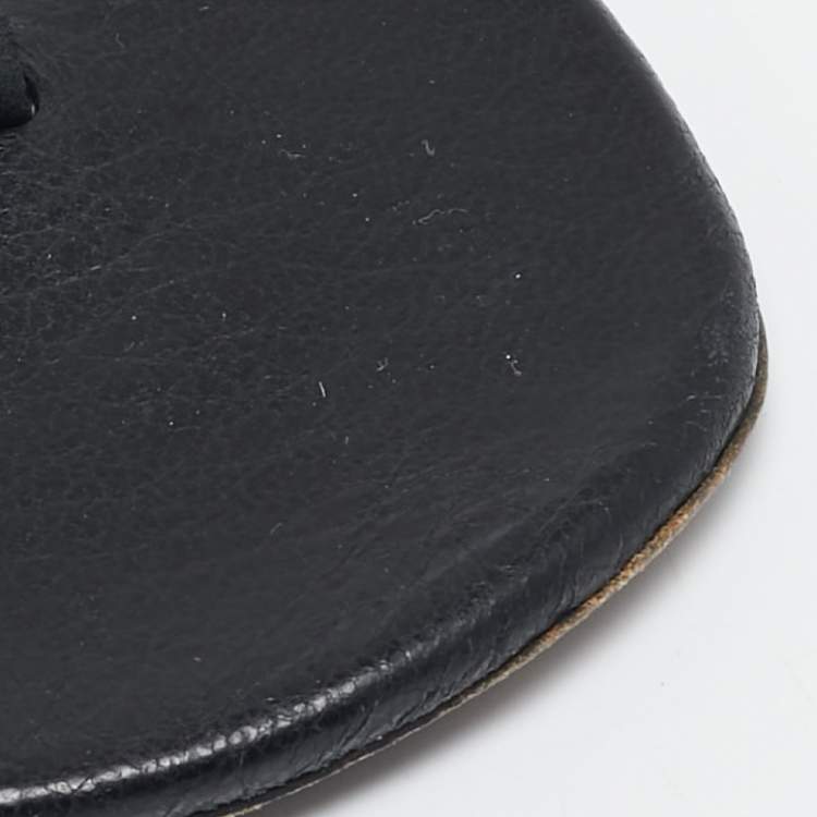 Pre Owned Balenciaga Black Leather Arena Thong Flats Size 39.5