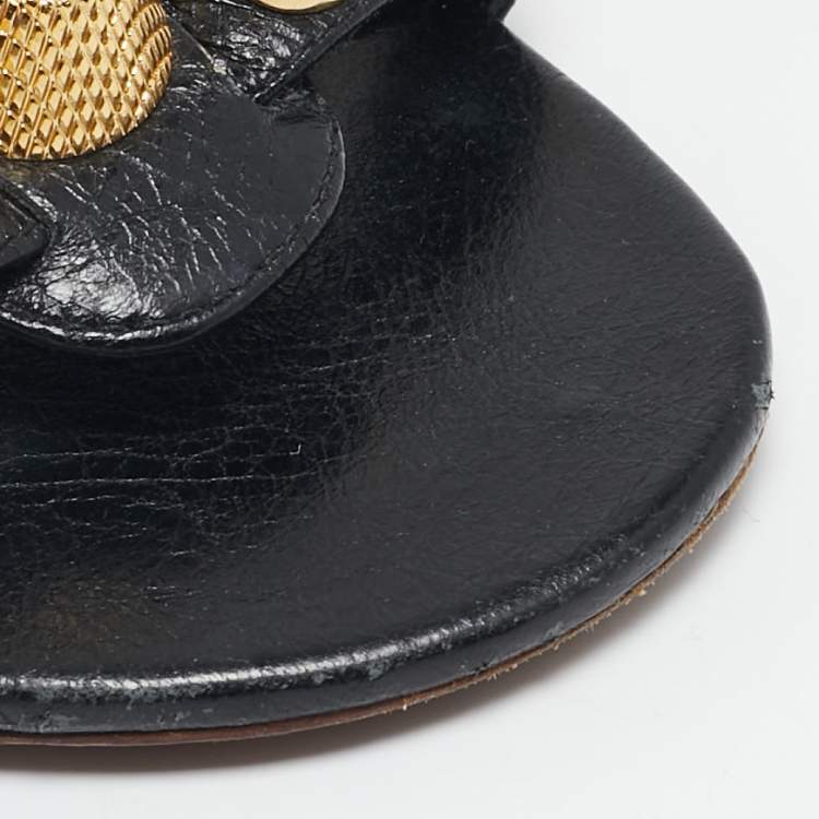 Pre Owned Balenciaga Black Leather Arena Flat Slides Size 40