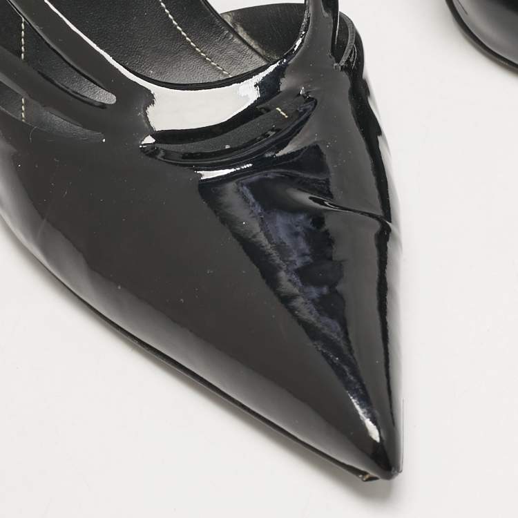 Pre Owned Balenciaga Black Patent Leather Spider Cut Out Pumps Size 38