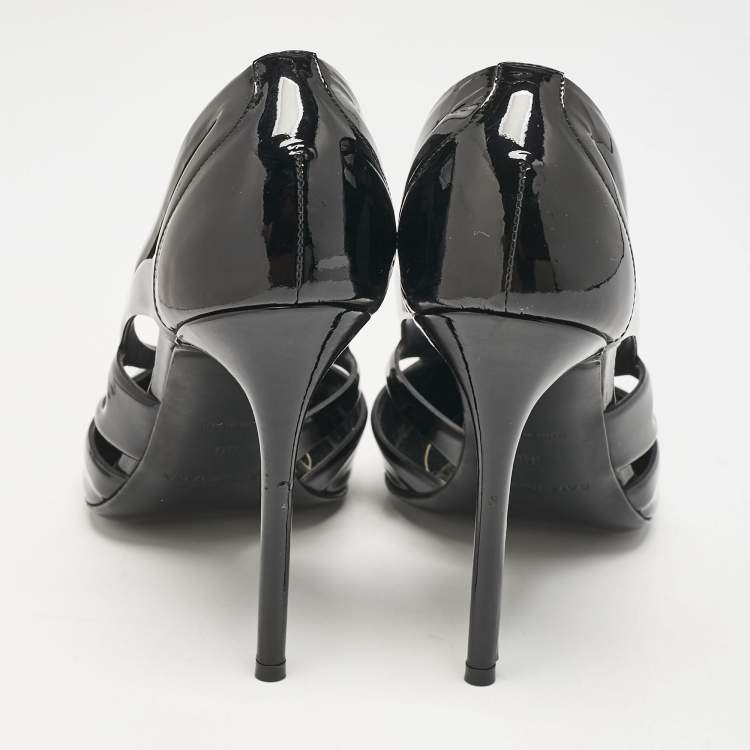 Pre Owned Balenciaga Black Patent Leather Spider Cut Out Pumps Size 38