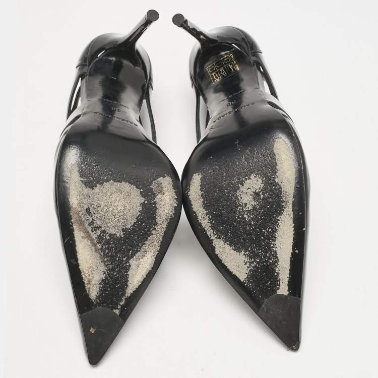 Pre Owned Balenciaga Black Patent Leather Spider Cut Out Pumps Size 38