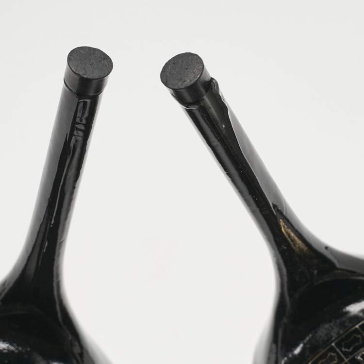 Pre Owned Balenciaga Black Patent Leather Spider Cut Out Pumps Size 38