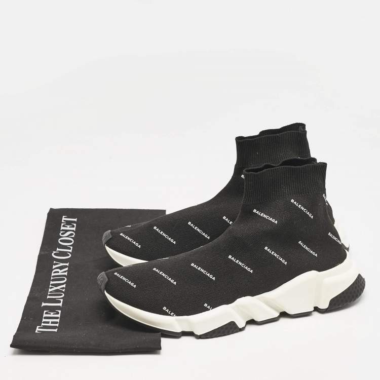 Pre Owned Balenciaga Black Knit Fabric Speed Trainer Sneakers Size 40