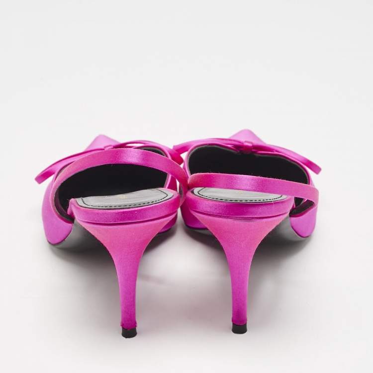 Pre Owned Balenciaga Fuchsia Satin Knife Bow Slingback Pumps Size 38