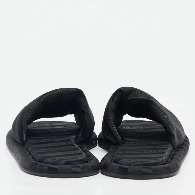 Pre Owned Balenciaga Black Nylon Logo Print Flat Slides Size 41