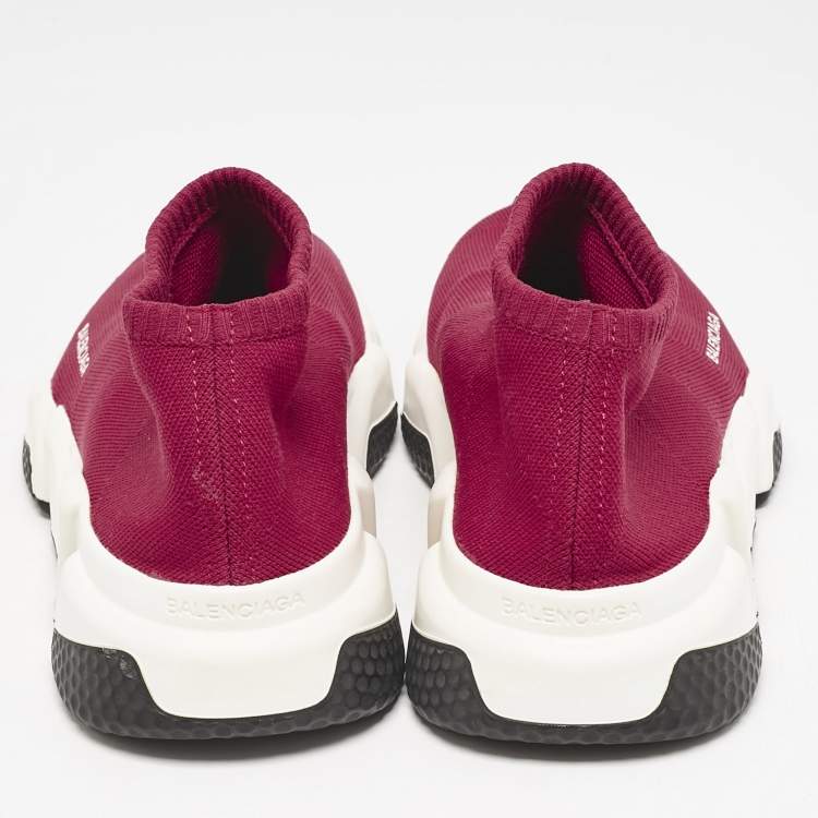 Pre Owned Balenciaga Burgundy Knit Fabric Speed Trainer Slip On Sneakers Size 39