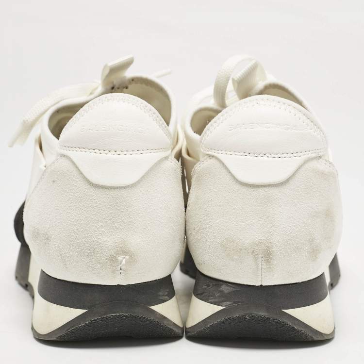Pre Owned Balenciaga White Mesh and Leather Race Runner Sneakers Size 39