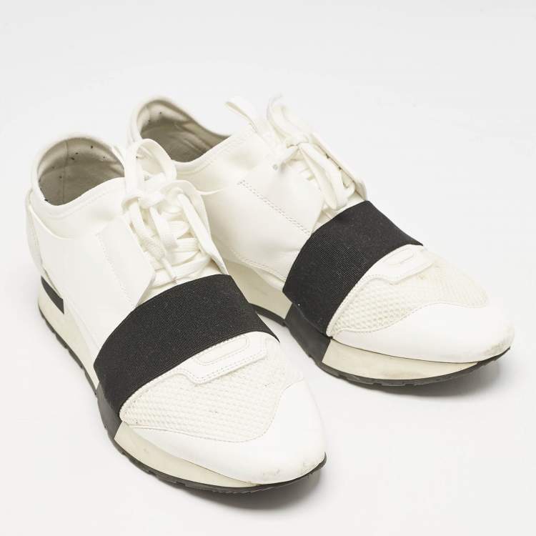 Pre Owned Balenciaga White Mesh and Leather Race Runner Sneakers Size 39