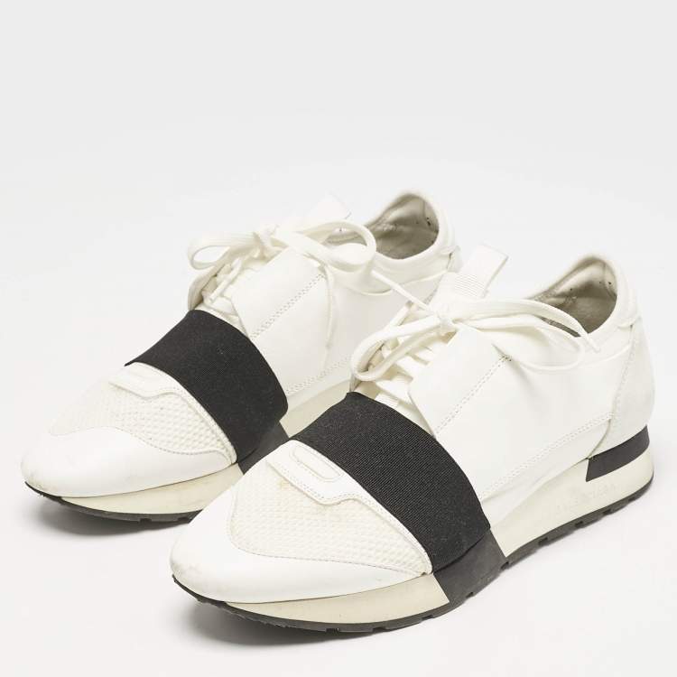 Pre Owned Balenciaga White Mesh and Leather Race Runner Sneakers Size 39