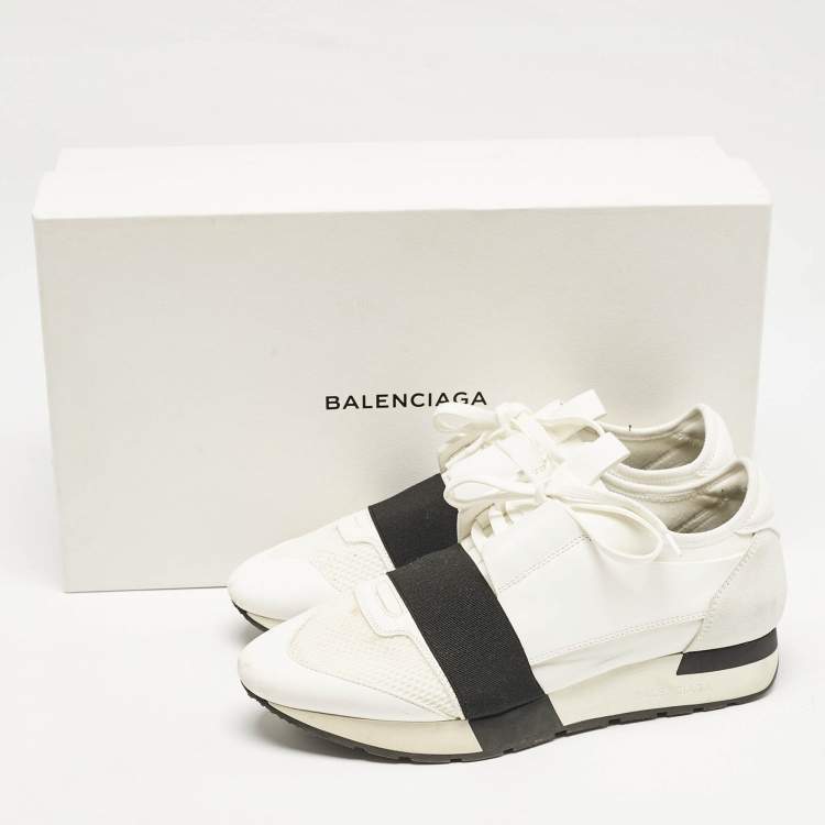 Pre Owned Balenciaga White Mesh and Leather Race Runner Sneakers Size 39