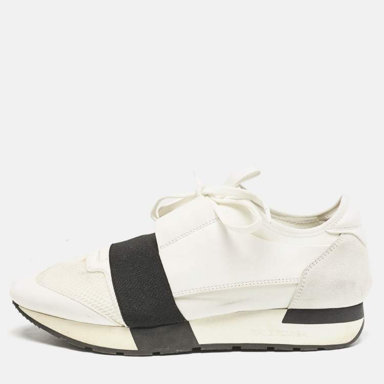 Pre Owned Balenciaga White Mesh and Leather Race Runner Sneakers Size 39