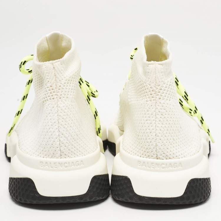 Pre Owned Balenciaga Off White Knit Fabric Speed Trainer Sneakers Size 40
