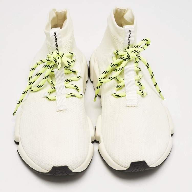 Pre Owned Balenciaga Off White Knit Fabric Speed Trainer Sneakers Size 40