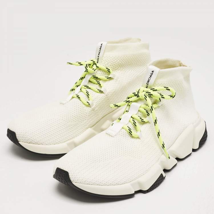 Pre Owned Balenciaga Off White Knit Fabric Speed Trainer Sneakers Size 40