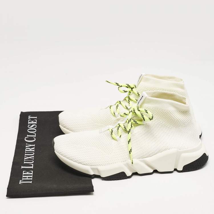 Pre Owned Balenciaga Off White Knit Fabric Speed Trainer Sneakers Size 40