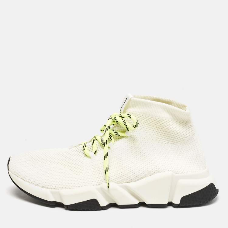 Pre Owned Balenciaga Off White Knit Fabric Speed Trainer Sneakers Size 40