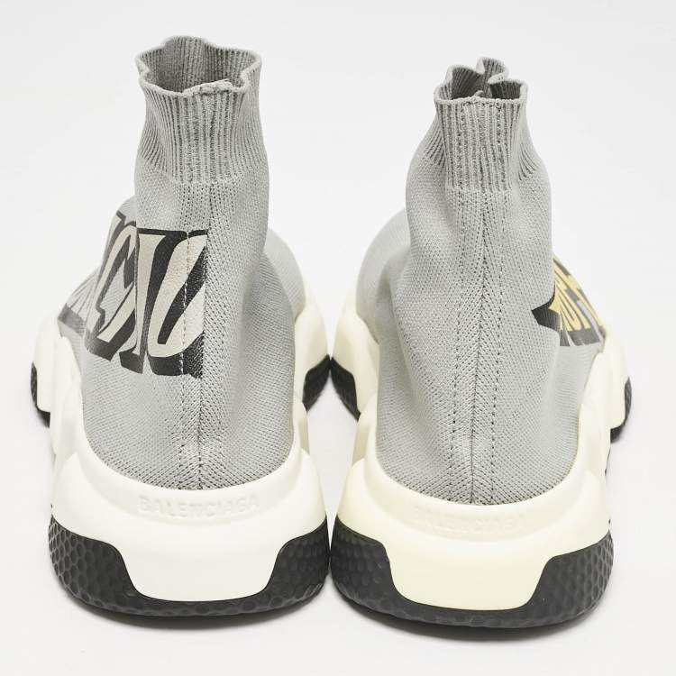 Pre Owned Balenciaga Grey Knit Fabric Speed Trainer Slip On Sneakers Size 40