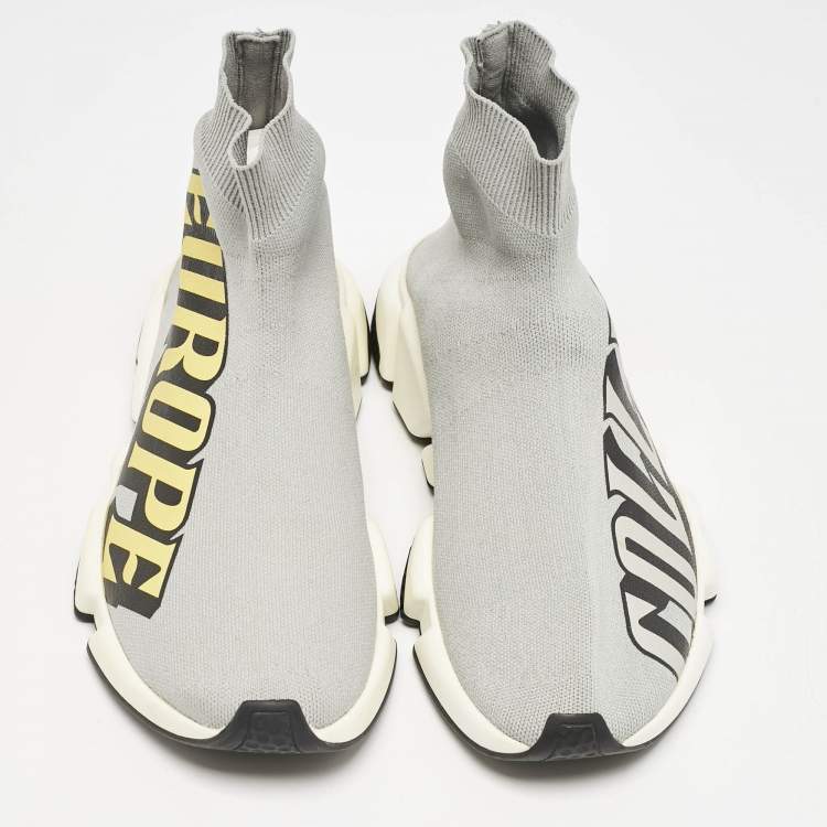 Pre Owned Balenciaga Grey Knit Fabric Speed Trainer Slip On Sneakers Size 40