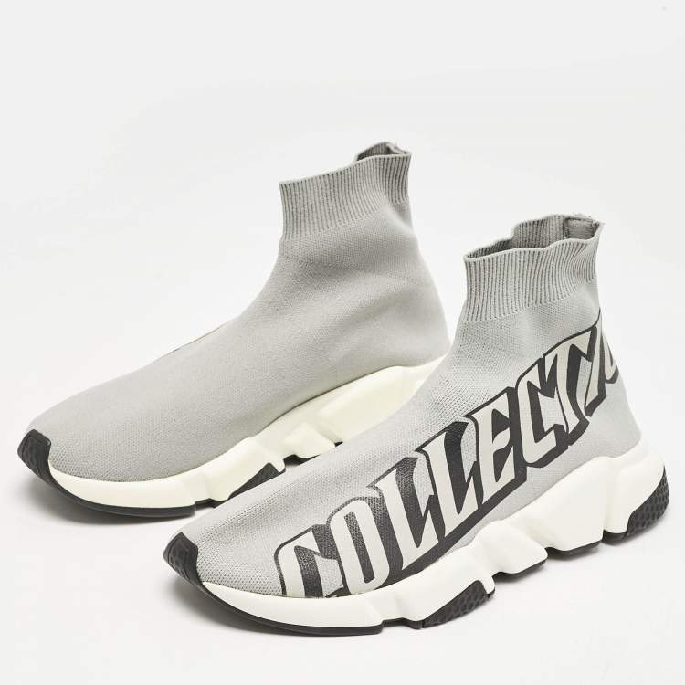 Pre Owned Balenciaga Grey Knit Fabric Speed Trainer Slip On Sneakers Size 40