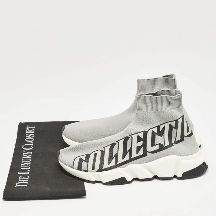 Pre Owned Balenciaga Grey Knit Fabric Speed Trainer Slip On Sneakers Size 40