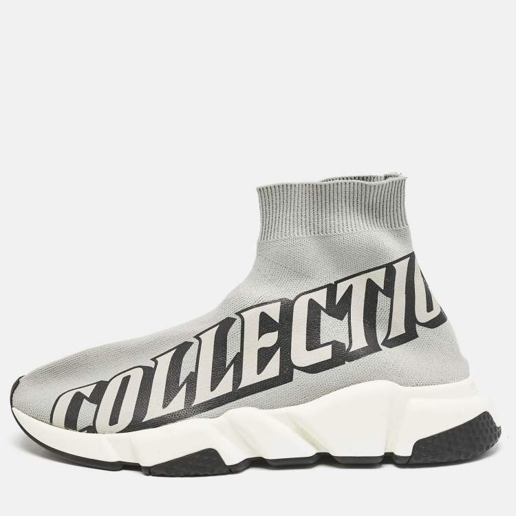 Pre Owned Balenciaga Grey Knit Fabric Speed Trainer Slip On Sneakers Size 40
