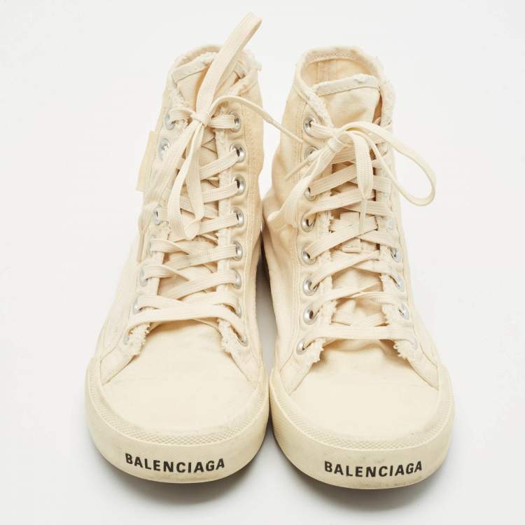 Pre Owned Balenciaga Cream Canvas High Top Sneakers Size 38