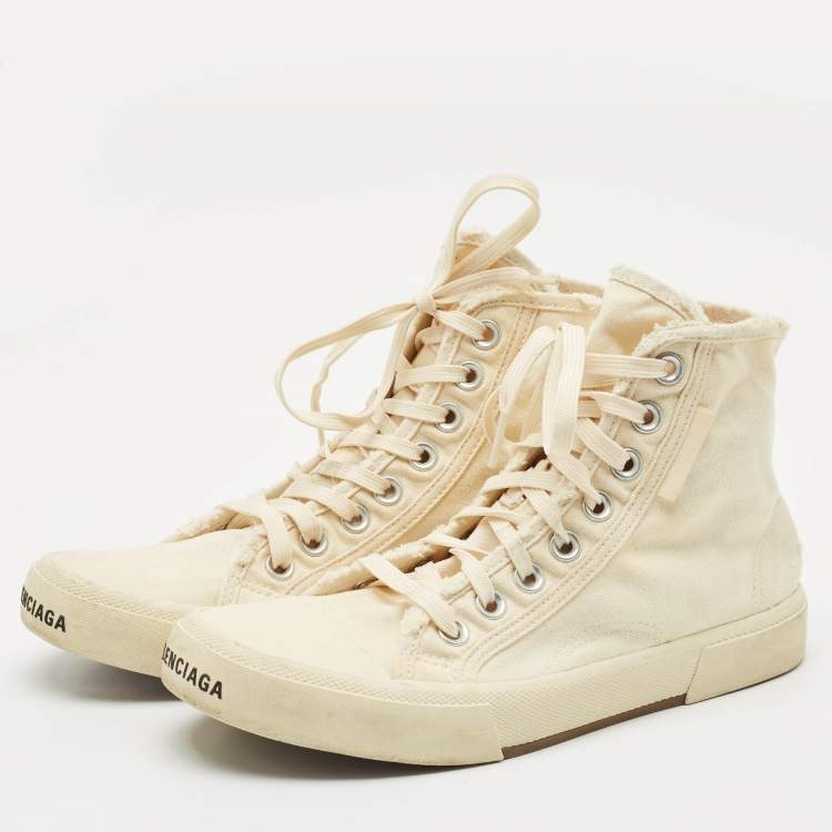 Pre Owned Balenciaga Cream Canvas High Top Sneakers Size 38